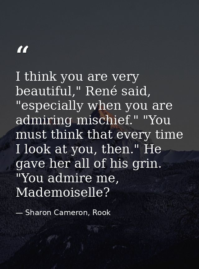 I think you are very beautiful," René said, "especially when you are admiring mischief." "You must think that every time — Sharon Cameron, Rook