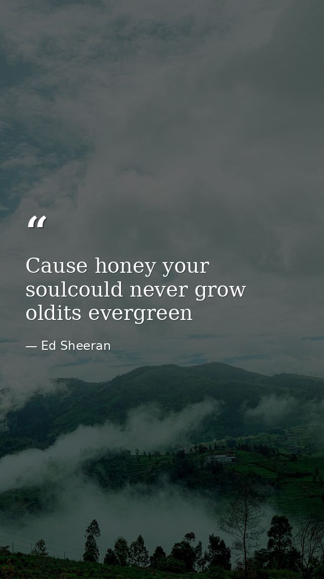 Cause honey your soulcould never grow oldits evergreen — Ed Sheeran