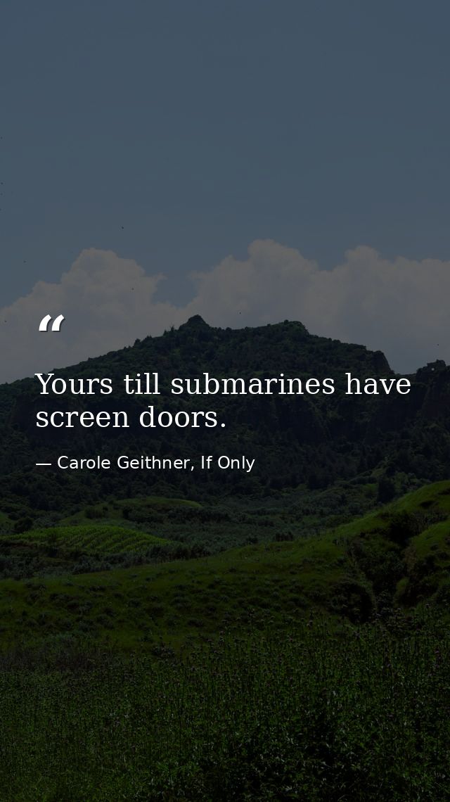 Yours till submarines have screen doors. — Carole Geithner, If Only