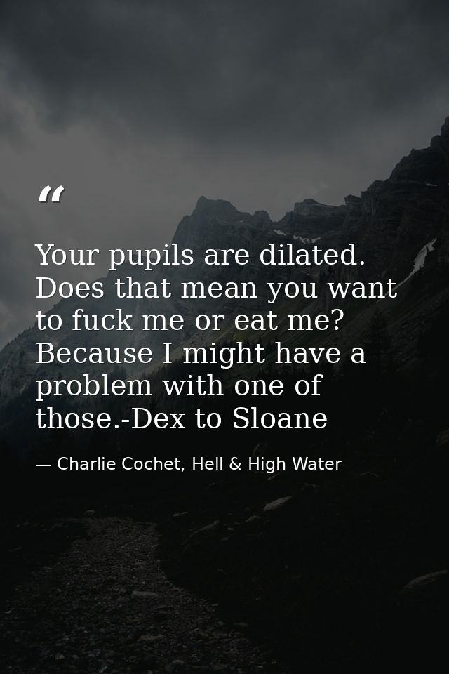 Your pupils are dilated. Does that mean you want to fuck me or eat me? Because I might have a problem with one of those. — Charlie Cochet, Hell & High Water