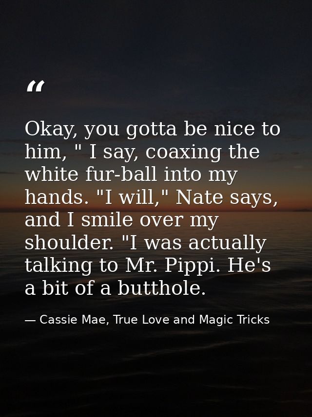 Okay, you gotta be nice to him, " I say, coaxing the white fur-ball into my hands. "I will," Nate says, and I smile over — Cassie Mae, True Love and Magic Tricks