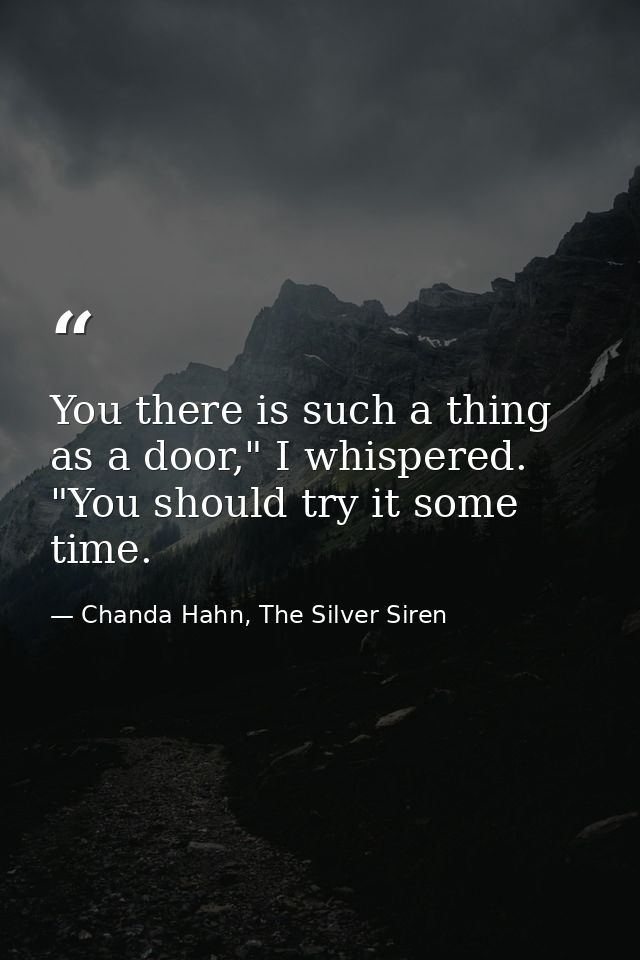 You there is such a thing as a door," I whispered. "You should try it some time. — Chanda Hahn, The Silver Siren