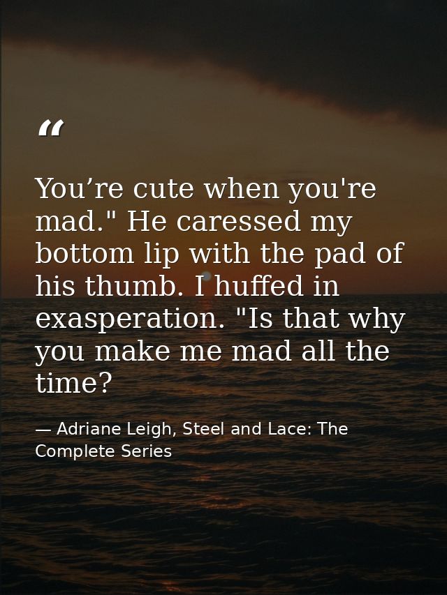 You’re cute when you're mad." He caressed my bottom lip with the pad of his thumb. I huffed in exasperation. "Is that wh — Adriane Leigh, Steel and Lace: The Complete Series