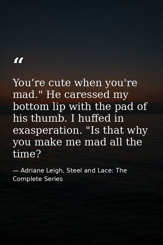 You’re cute when you're mad." He caressed my bottom lip with the pad of his thumb. I huffed in exasperation. "Is that wh — Adriane Leigh, Steel and Lace: The Complete Series