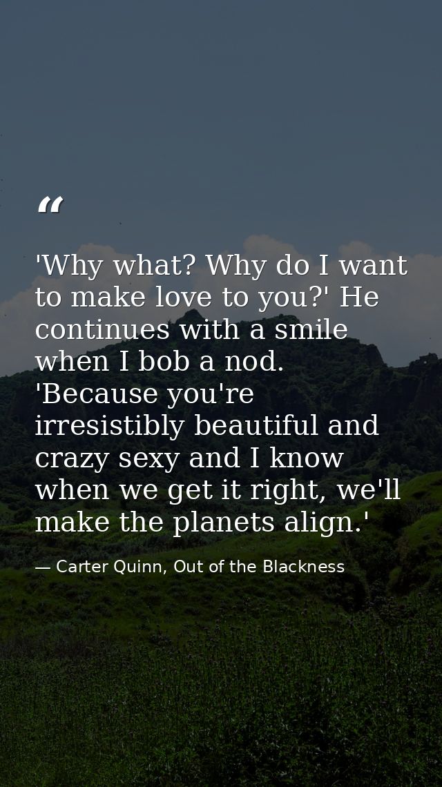 'Why what? Why do I want to make love to you?' He continues with a smile when I bob a nod. 'Because you're irresistibly  — Carter Quinn, Out of the Blackness