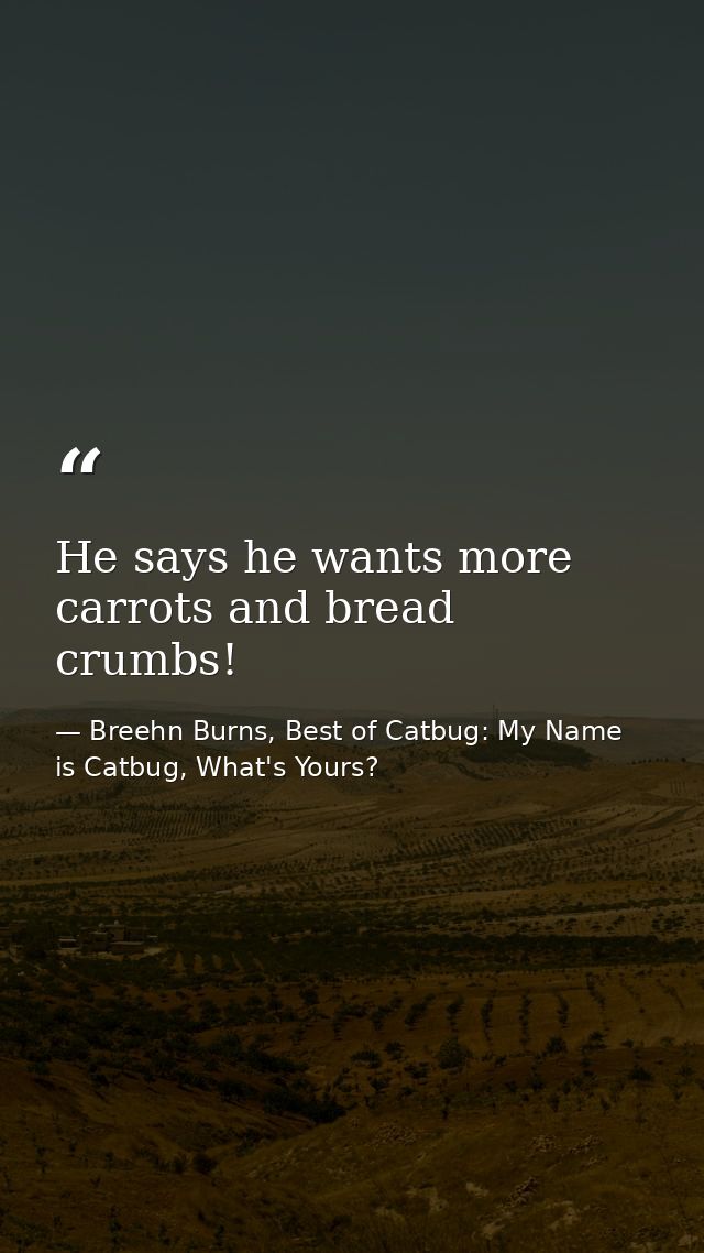 He says he wants more carrots and bread crumbs! — Breehn Burns, Best of Catbug: My Name is Catbug, What's Yours?