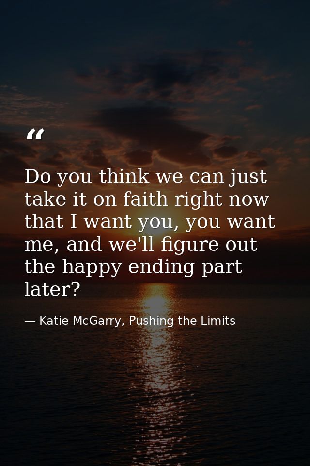 Do you think we can just take it on faith right now that I want you, you want me, and we'll figure out the happy ending  — Katie McGarry, Pushing the Limits