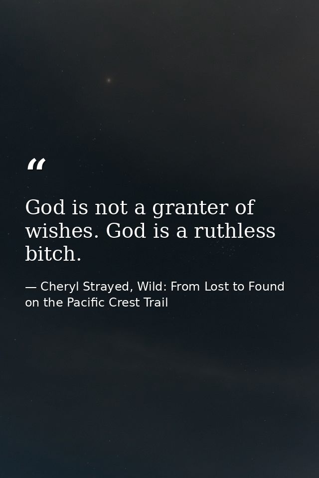 God is not a granter of wishes. God is a ruthless bitch. — Cheryl Strayed, Wild: From Lost to Found on the Pacific Crest Trail