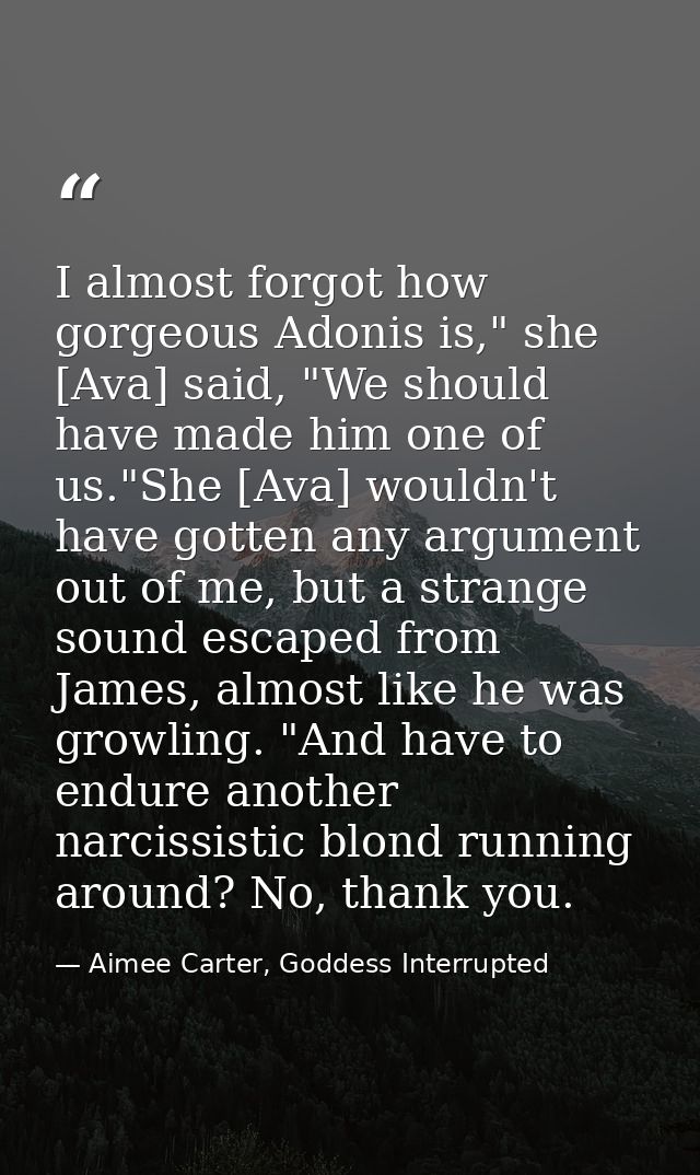 I almost forgot how gorgeous Adonis is," she [Ava] said, "We should have made him one of us."She [Ava] wouldn't have got — Aimee Carter, Goddess Interrupted