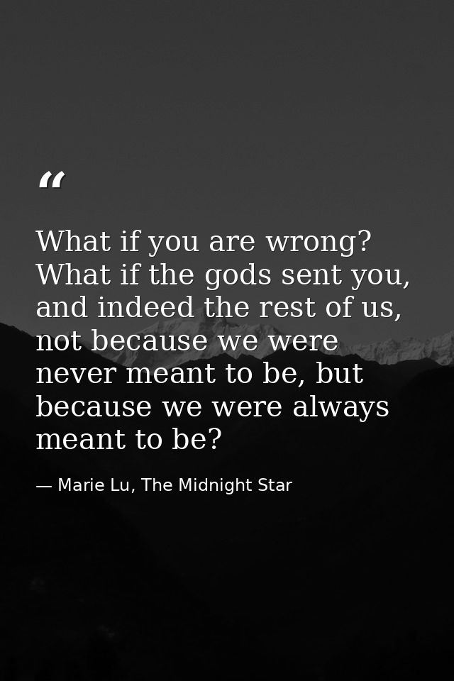 What if you are wrong? What if the gods sent you, and indeed the rest of us, not because we were never meant to be, but  — Marie Lu, The Midnight Star