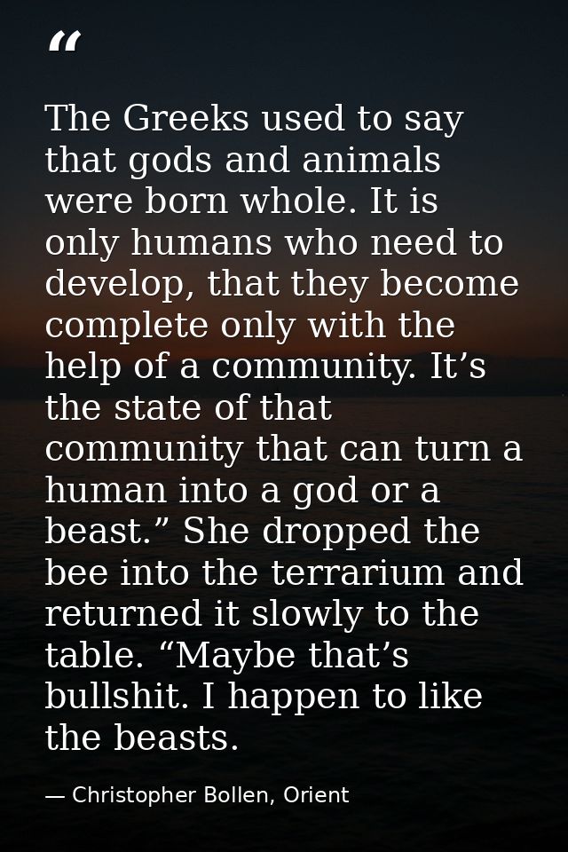 The Greeks used to say that gods and animals were born whole. It is only humans who need to develop, that they become co — Christopher Bollen, Orient