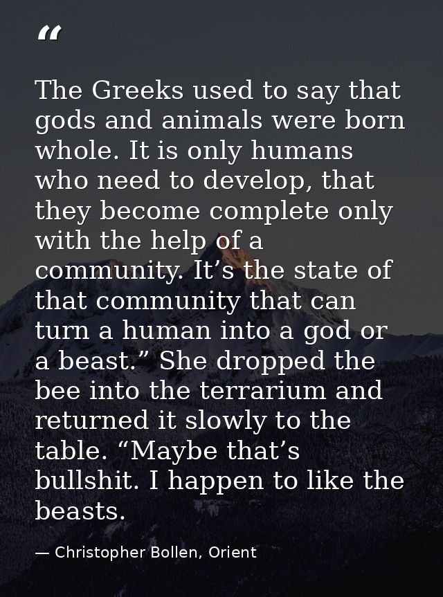 The Greeks used to say that gods and animals were born whole. It is only humans who need to develop, that they become co — Christopher Bollen, Orient