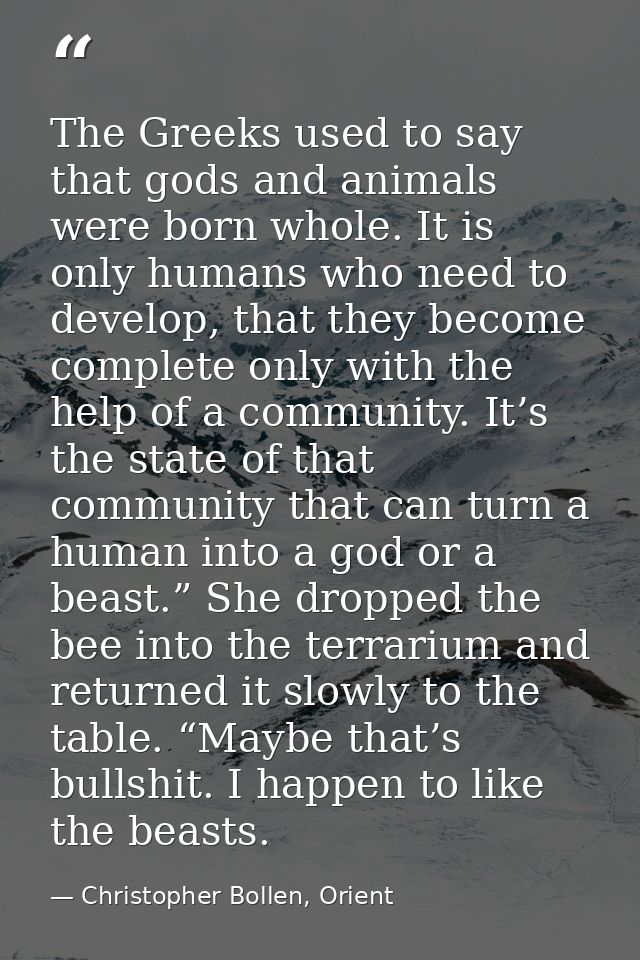 The Greeks used to say that gods and animals were born whole. It is only humans who need to develop, that they become co — Christopher Bollen, Orient