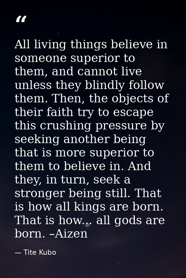 All living things believe in someone superior to them, and cannot live unless they blindly follow them. Then, the object — Tite Kubo