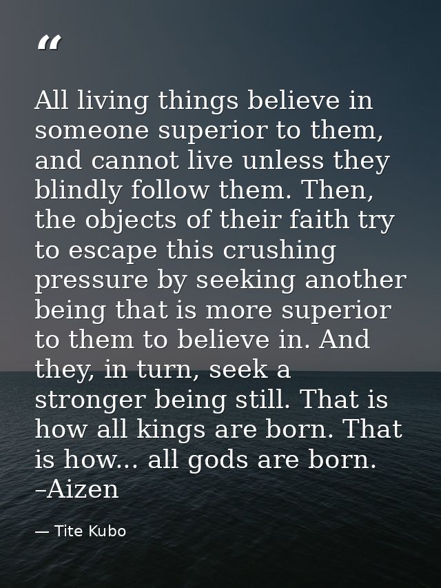 All living things believe in someone superior to them, and cannot live unless they blindly follow them. Then, the object — Tite Kubo