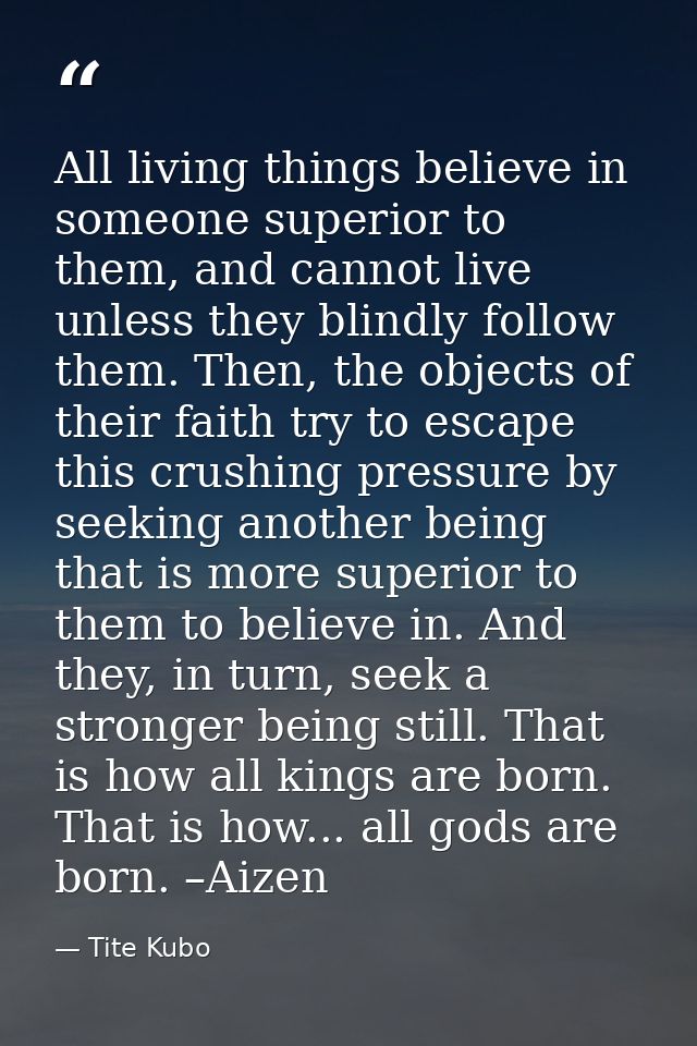 All living things believe in someone superior to them, and cannot live unless they blindly follow them. Then, the object — Tite Kubo