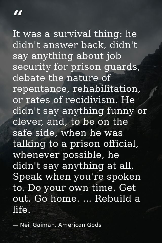 It was a survival thing: he didn't answer back, didn't say anything about job security for prison guards, debate the nat — Neil Gaiman, American Gods