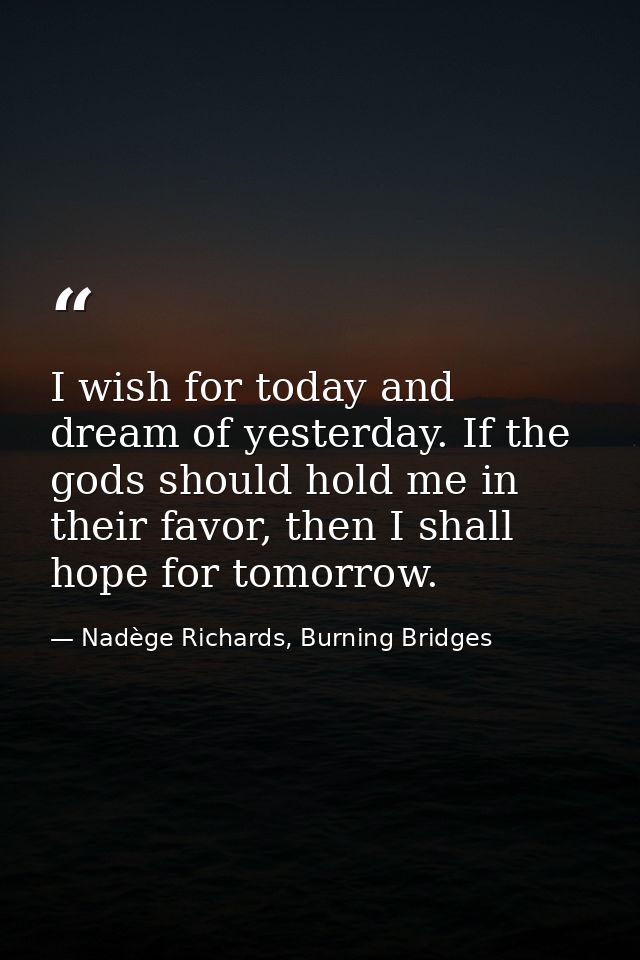 I wish for today and dream of yesterday. If the gods should hold me in their favor, then I shall hope for tomorrow. — Nadège Richards, Burning Bridges