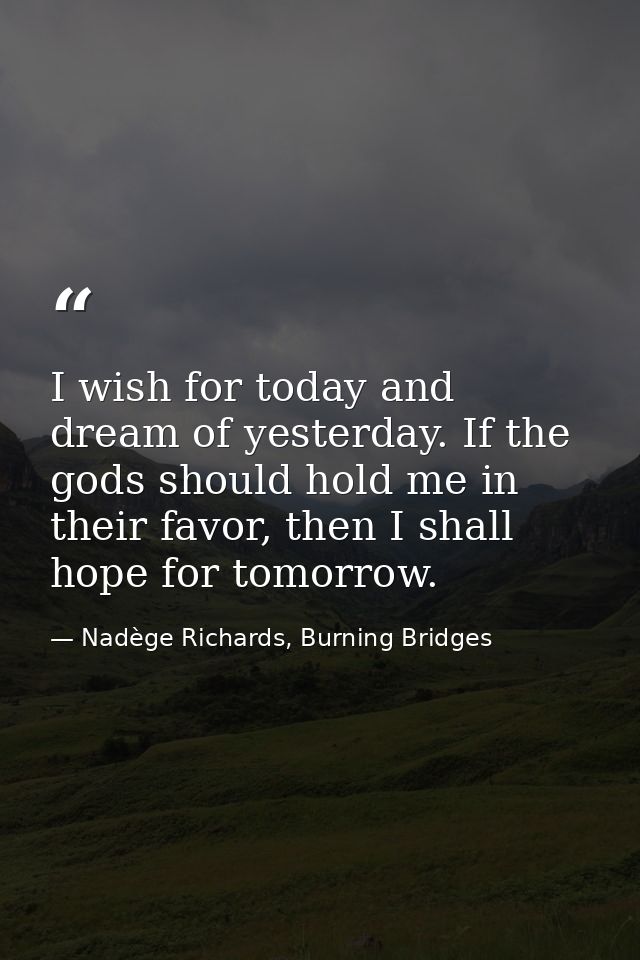 I wish for today and dream of yesterday. If the gods should hold me in their favor, then I shall hope for tomorrow. — Nadège Richards, Burning Bridges
