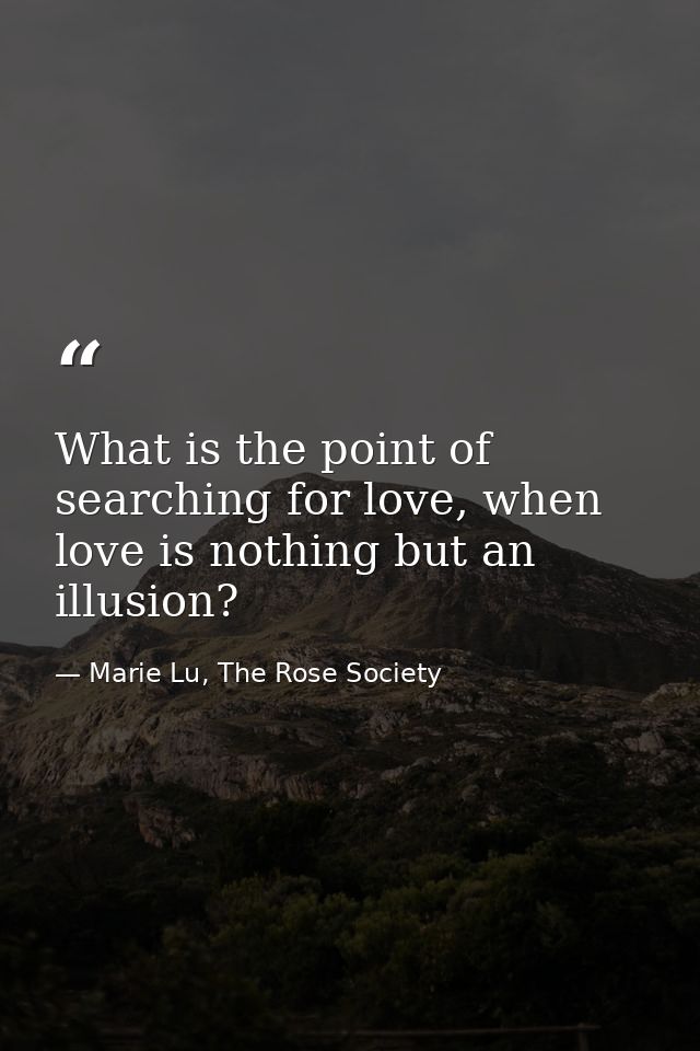 What is the point of searching for love, when love is nothing but an illusion? — Marie Lu, The Rose Society