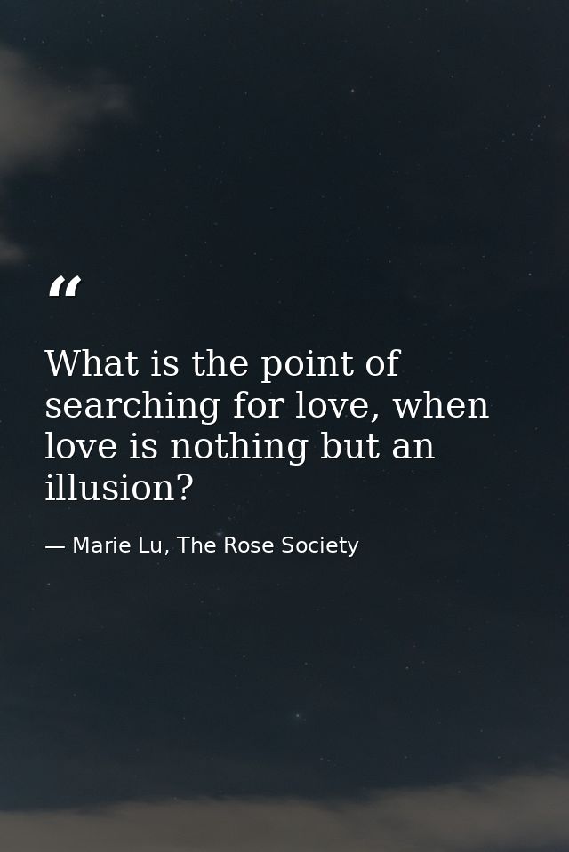 What is the point of searching for love, when love is nothing but an illusion? — Marie Lu, The Rose Society