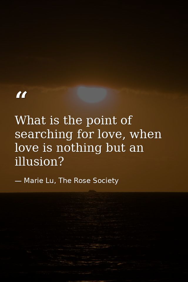What is the point of searching for love, when love is nothing but an illusion? — Marie Lu, The Rose Society