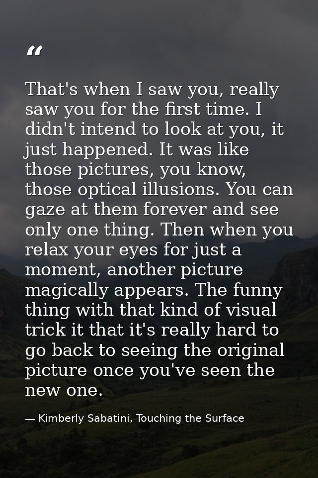That's when I saw you, really saw you for the first time. I didn't intend to look at you, it just happened. It was like  — Kimberly Sabatini, Touching the Surface