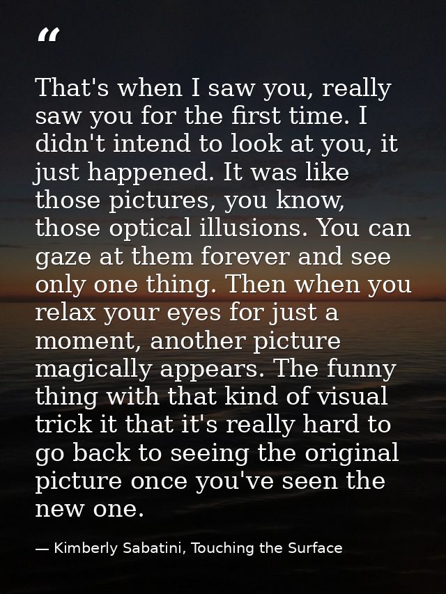 That's when I saw you, really saw you for the first time. I didn't intend to look at you, it just happened. It was like  — Kimberly Sabatini, Touching the Surface