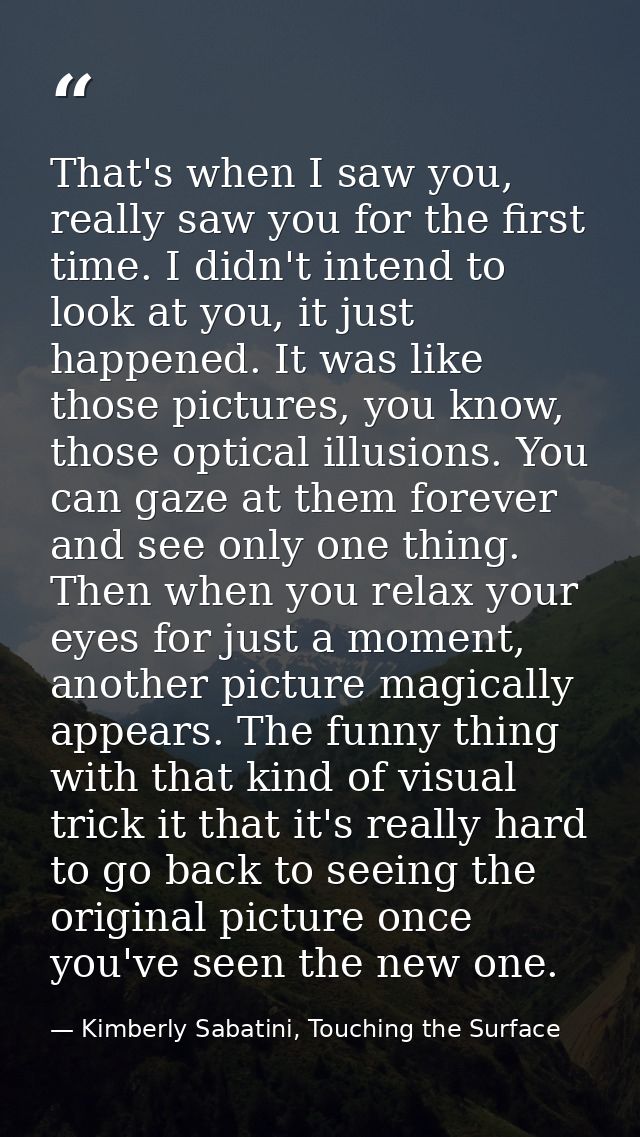 That's when I saw you, really saw you for the first time. I didn't intend to look at you, it just happened. It was like  — Kimberly Sabatini, Touching the Surface