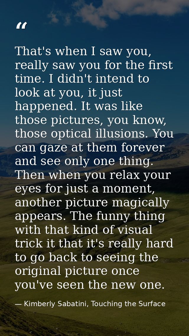That's when I saw you, really saw you for the first time. I didn't intend to look at you, it just happened. It was like  — Kimberly Sabatini, Touching the Surface