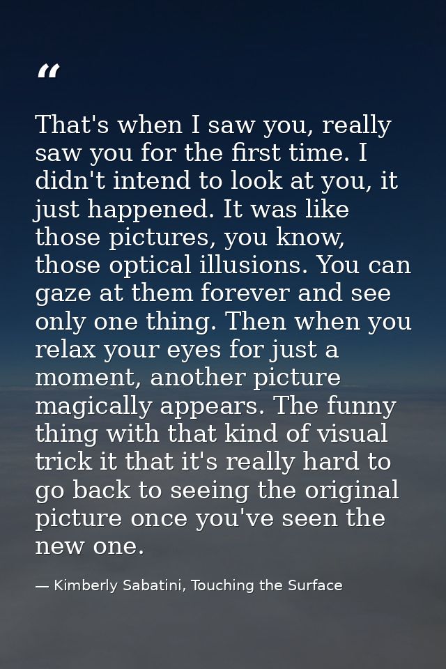 That's when I saw you, really saw you for the first time. I didn't intend to look at you, it just happened. It was like  — Kimberly Sabatini, Touching the Surface