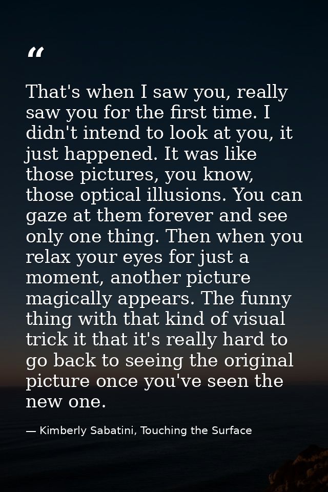 That's when I saw you, really saw you for the first time. I didn't intend to look at you, it just happened. It was like  — Kimberly Sabatini, Touching the Surface