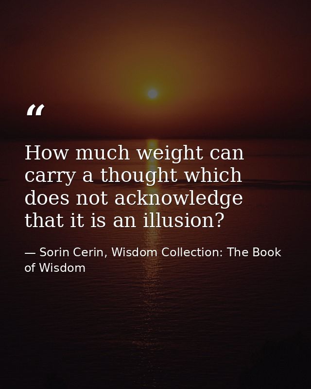 How much weight can carry a thought which does not acknowledge that it is an illusion? — Sorin Cerin, Wisdom Collection: The Book of Wisdom