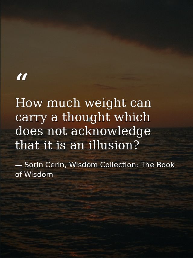 How much weight can carry a thought which does not acknowledge that it is an illusion? — Sorin Cerin, Wisdom Collection: The Book of Wisdom
