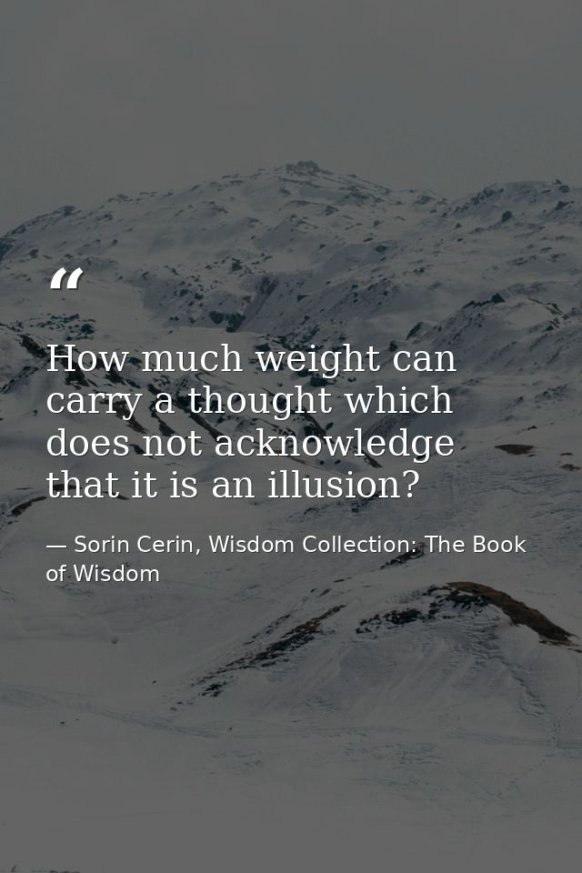 How much weight can carry a thought which does not acknowledge that it is an illusion? — Sorin Cerin, Wisdom Collection: The Book of Wisdom