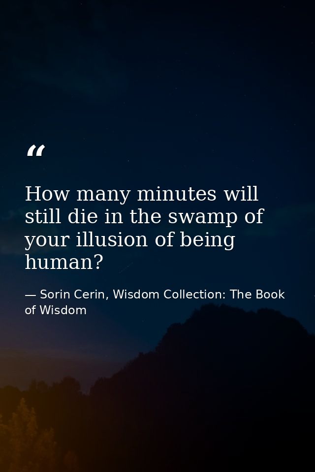 How many minutes will still die in the swamp of your illusion of being human? — Sorin Cerin, Wisdom Collection: The Book of Wisdom