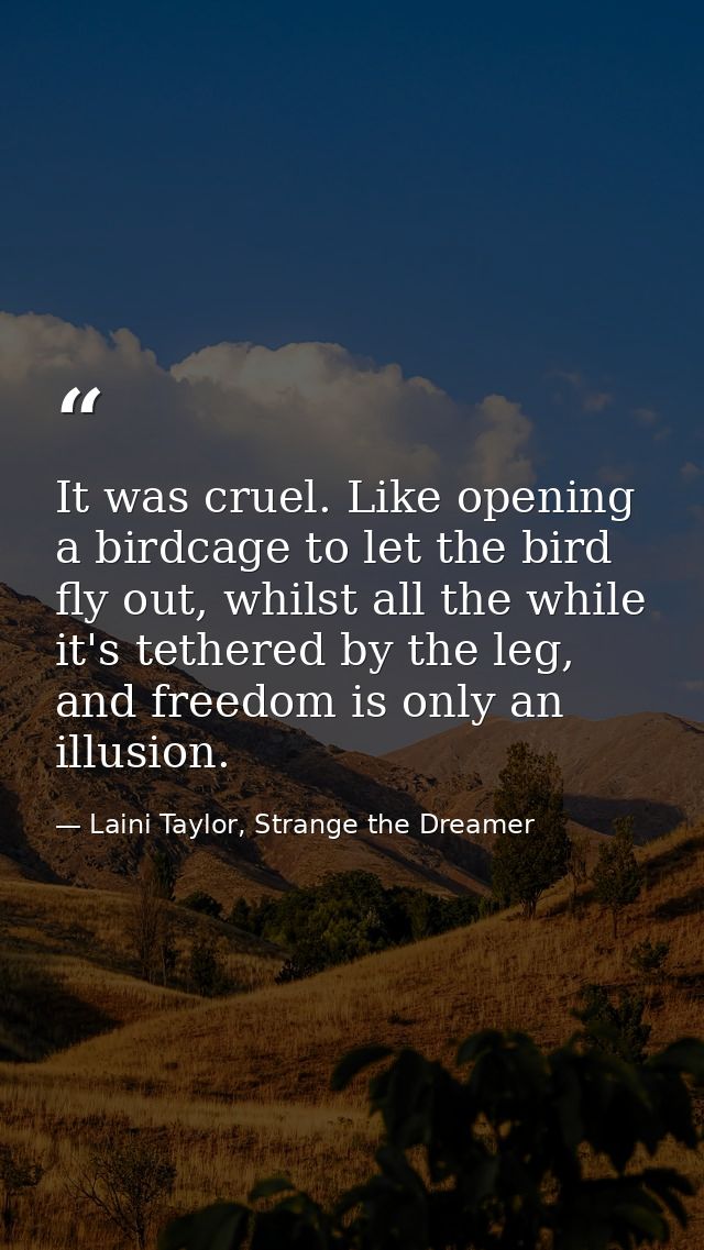 It was cruel. Like opening a birdcage to let the bird fly out, whilst all the while it's tethered by the leg, and freedo — Laini Taylor, Strange the Dreamer