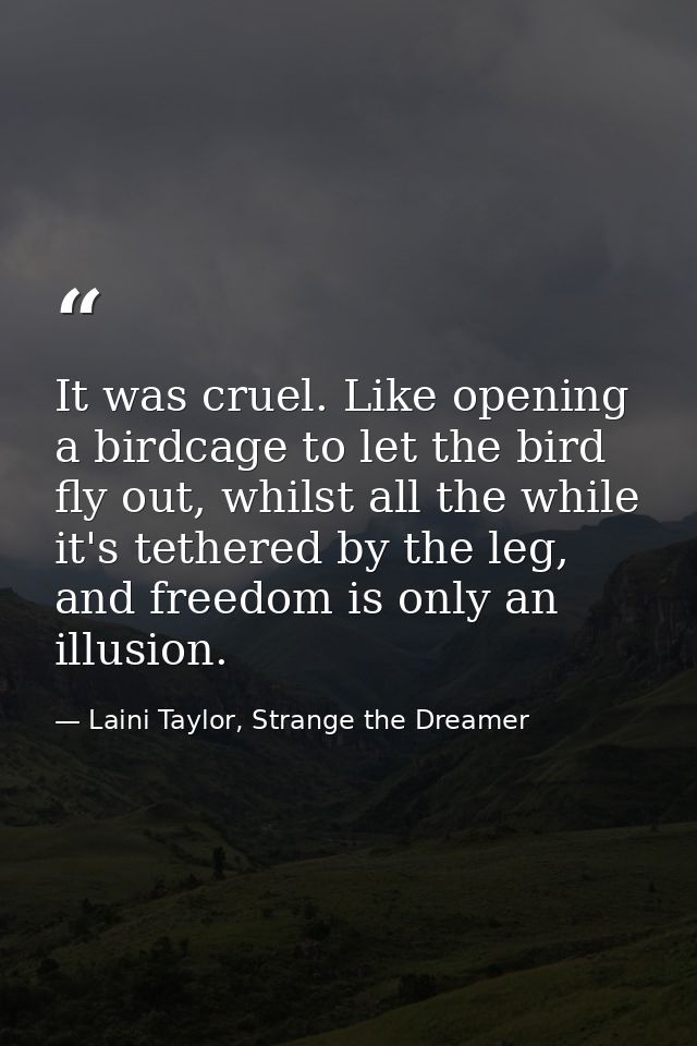 It was cruel. Like opening a birdcage to let the bird fly out, whilst all the while it's tethered by the leg, and freedo — Laini Taylor, Strange the Dreamer