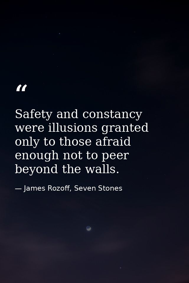 Safety and constancy were illusions granted only to those afraid enough not to peer beyond the walls. — James Rozoff, Seven Stones