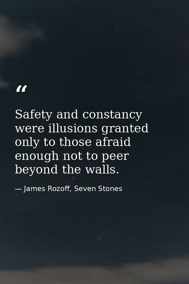Safety and constancy were illusions granted only to those afraid enough not to peer beyond the walls. — James Rozoff, Seven Stones