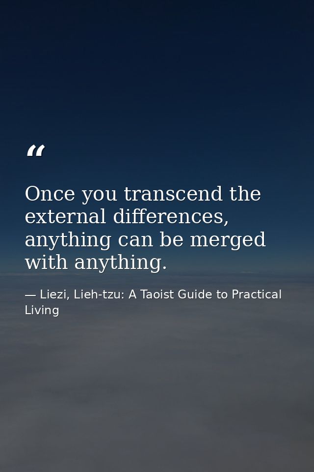 Once you transcend the external differences, anything can be merged with anything. — Liezi, Lieh-tzu: A Taoist Guide to Practical Living