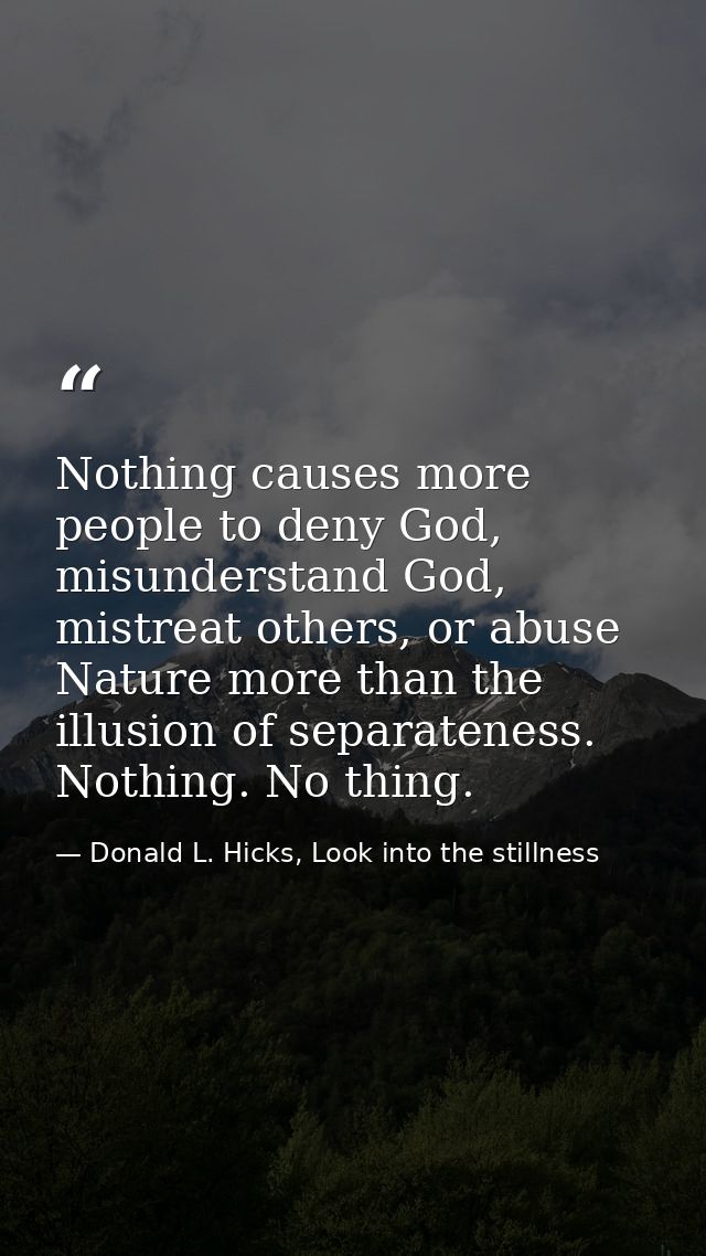 Nothing causes more people to deny God, misunderstand God, mistreat others, or abuse Nature more than the illusion of se — Donald L. Hicks, Look into the stillness