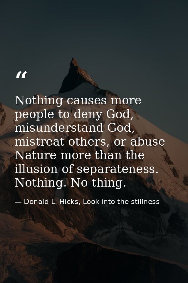 Nothing causes more people to deny God, misunderstand God, mistreat others, or abuse Nature more than the illusion of se — Donald L. Hicks, Look into the stillness