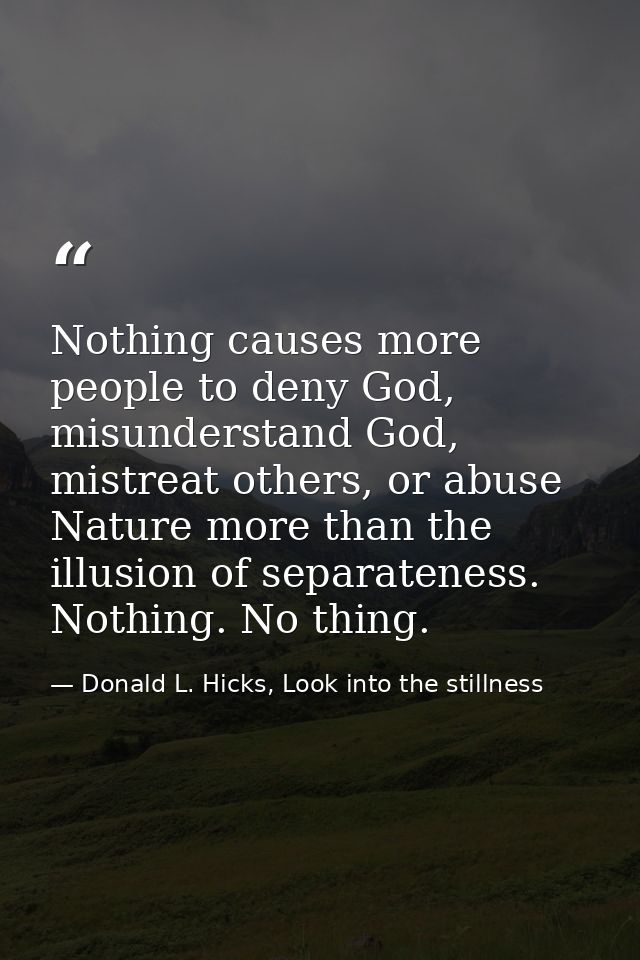 Nothing causes more people to deny God, misunderstand God, mistreat others, or abuse Nature more than the illusion of se — Donald L. Hicks, Look into the stillness