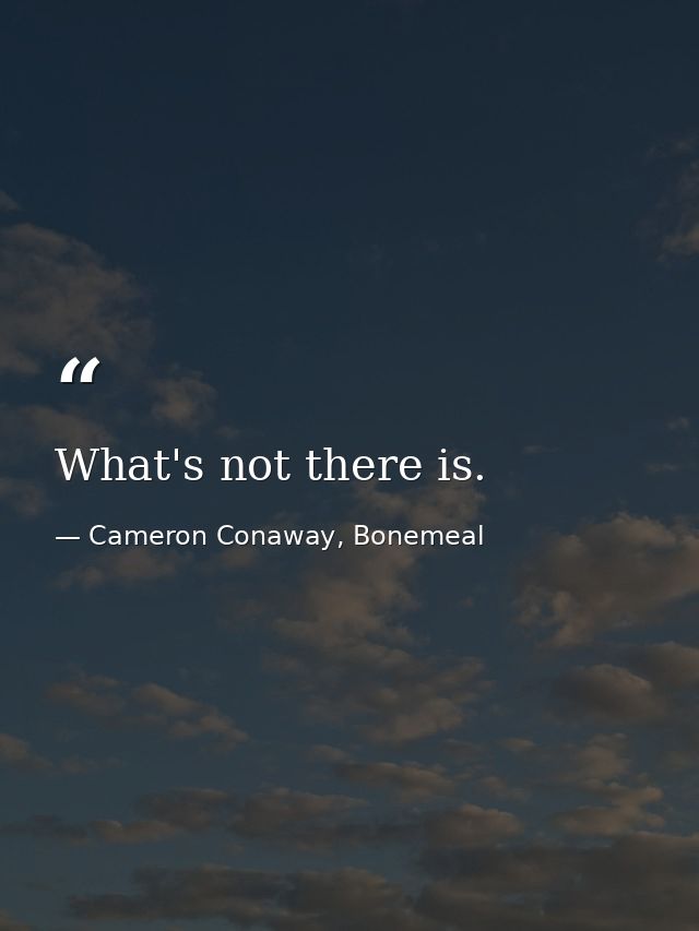 What's not there is. — Cameron Conaway, Bonemeal