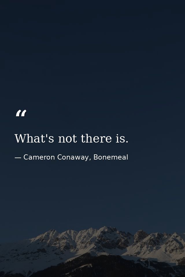 What's not there is. — Cameron Conaway, Bonemeal