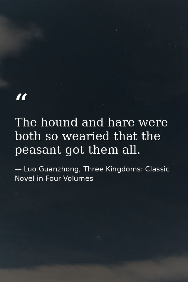 The hound and hare were both so wearied that the peasant got them all. — Luo Guanzhong, Three Kingdoms: Classic Novel in Four Volumes