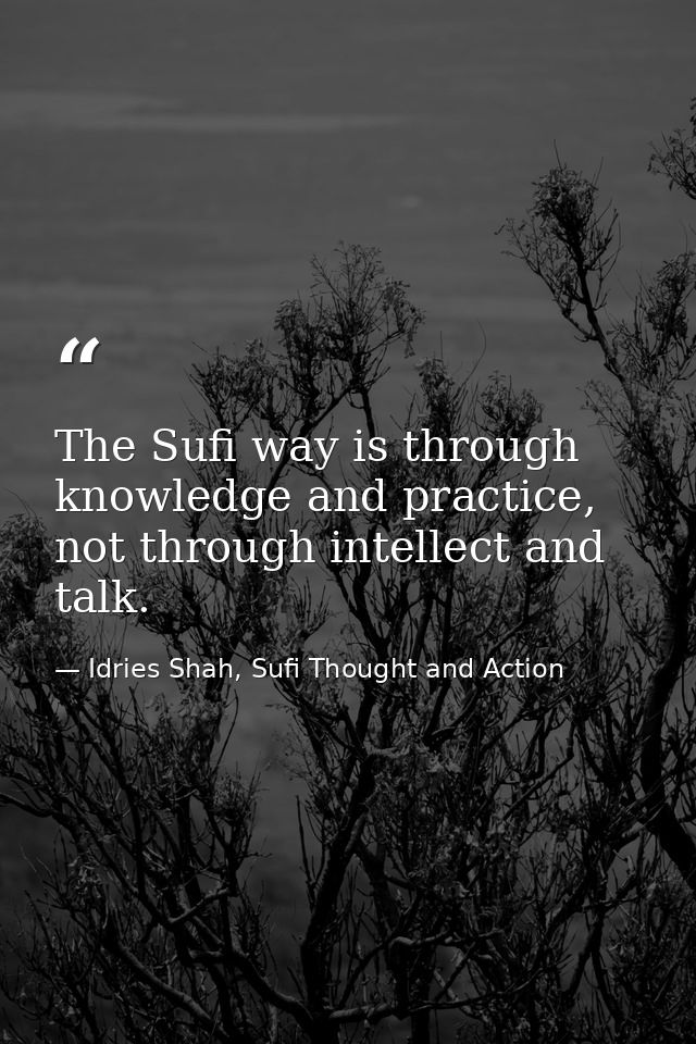 The Sufi way is through knowledge and practice, not through intellect and talk. — Idries Shah, Sufi Thought and Action