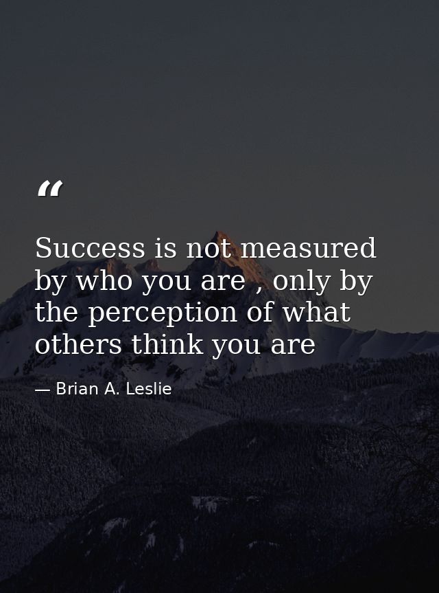 Success is not measured by who you are , only by the perception of what others think you are — Brian A. Leslie