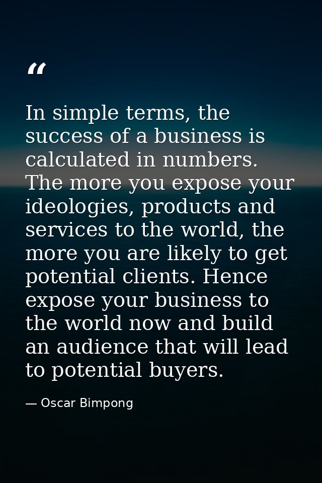 In simple terms, the success of a business is calculated in numbers. The more you expose your ideologies, products and s — Oscar Bimpong